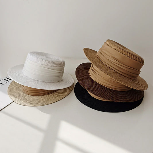 Chapeau Plat en Paille – Tressé Main – Protection Solaire – Vacances et Plage