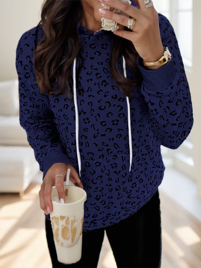 Sweat à Capuche Femme – Manches Longues, Motif Léopard, Style Décontracté