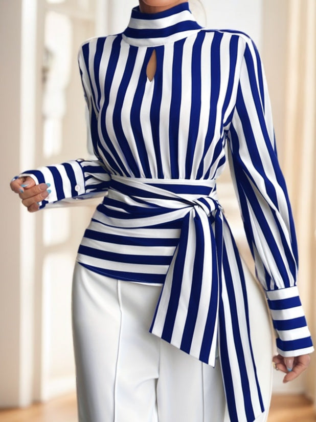 Top Femme Rayé – Manches Longues, Col Rond, Style Décontracté