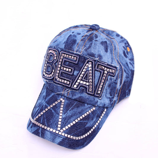 Casquette Femme Style Coréen – Baseball en Denim – Strass – Tailles Ajustables