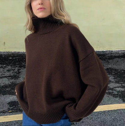 Pull Col Roulé Femme – Hiver, Tricot Thermique, Coupe Large, Manches Longues
