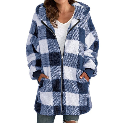 Sweat Femme Street Fashion en Peluche Motifs Rayures/Carreaux - Coupe Large - Tailles L à 4XL