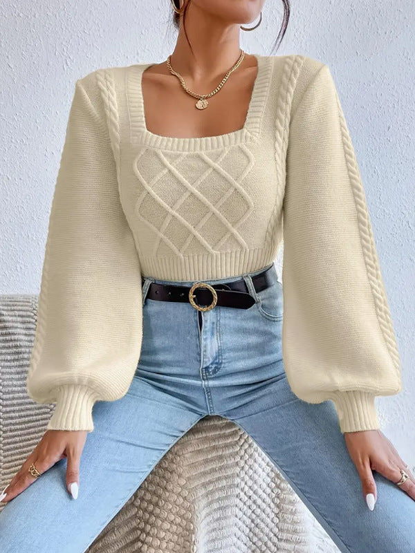 Pull Femme Col Carré Uni – Élégant et Confortable