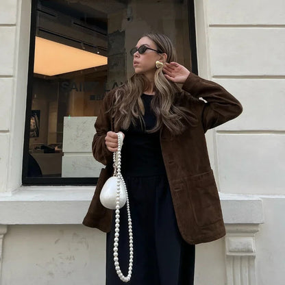 Veste Femme en Suède – Style Commuter Élégant – Boutons – Tailles S à L