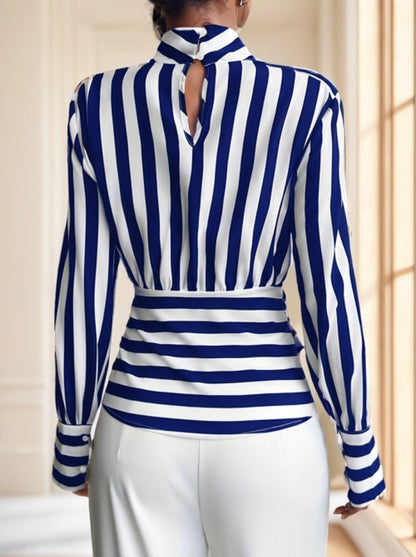 Top Femme Rayé – Manches Longues, Col Rond, Style Décontracté