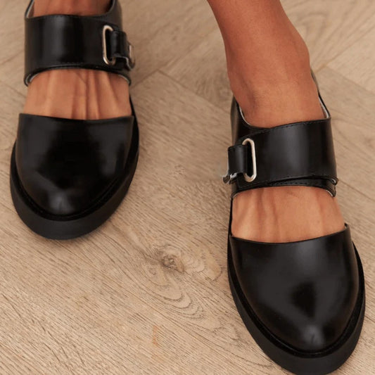 Spring Leisure Low Heel Square Heel Round Head Buckle Oversized Shoes