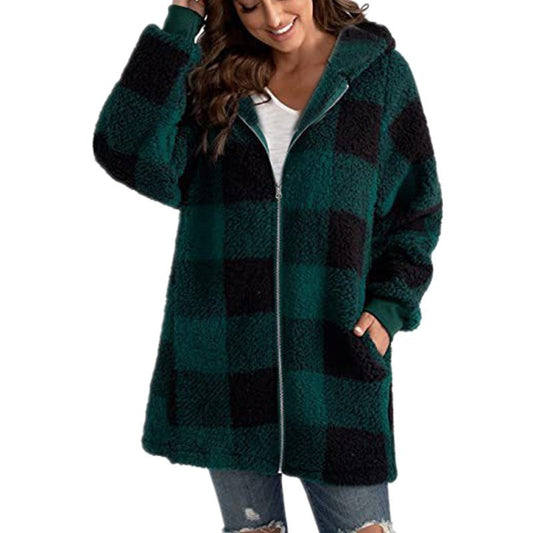 Sweat Femme Street Fashion en Peluche Motifs Rayures/Carreaux - Coupe Large - Tailles L à 4XL