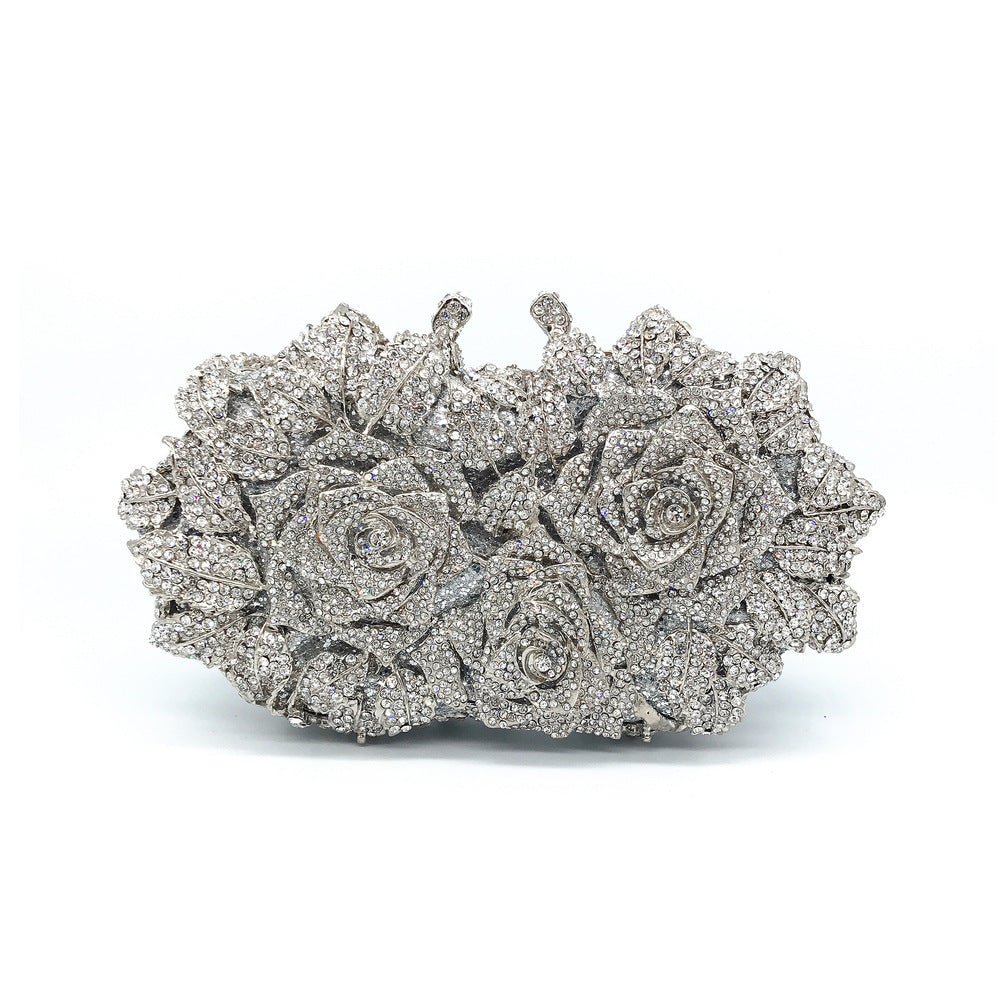 Sac Dîner Femme – Motif Rose Creux et Diamants, Style Européen et Américain