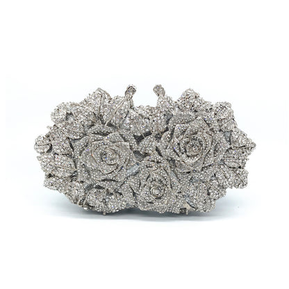 Sac Dîner Femme – Motif Rose Creux et Diamants, Style Européen et Américain