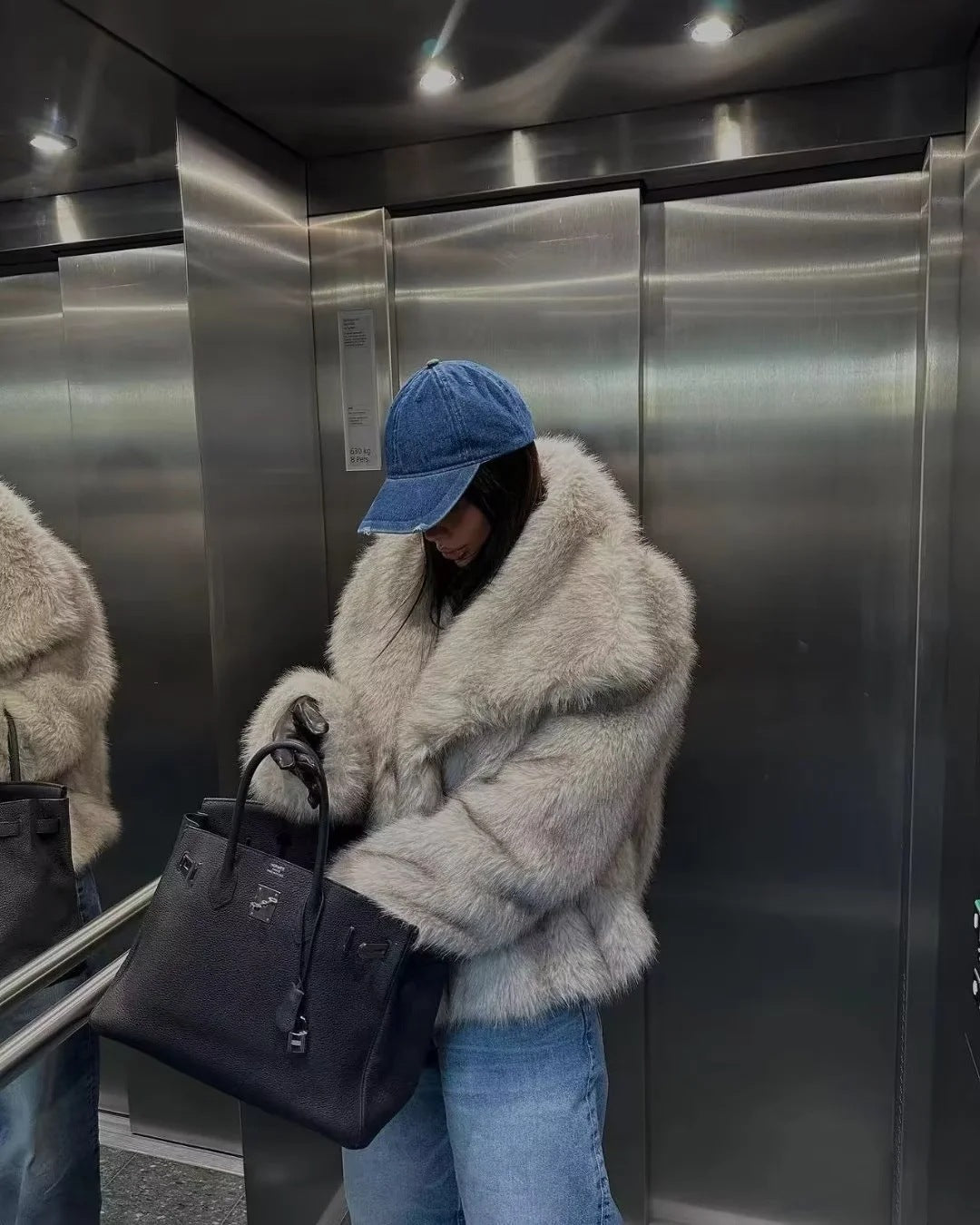 Veste Femme Unie en Fourrure Imitation – Style Socialite Élégant – S à L