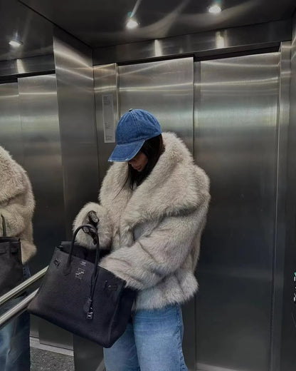 Veste Femme Unie en Fourrure Imitation – Style Socialite Élégant – S à L