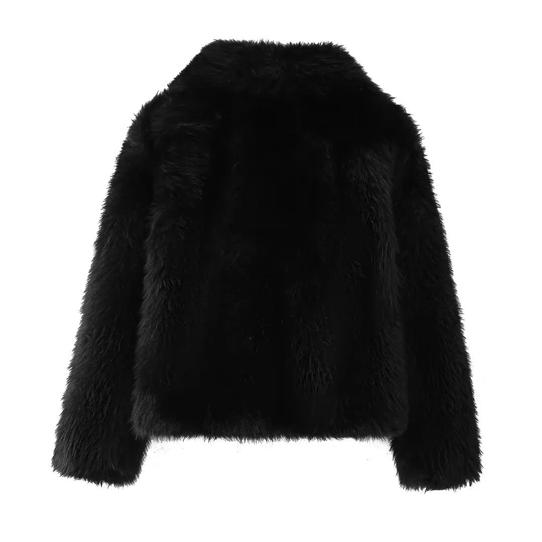 Veste Femme Unie en Fourrure Imitation – Style Socialite Élégant – S à L
