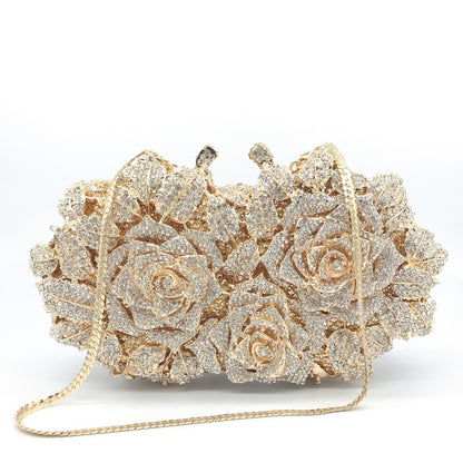 Sac Dîner Femme – Motif Rose Creux et Diamants, Style Européen et Américain