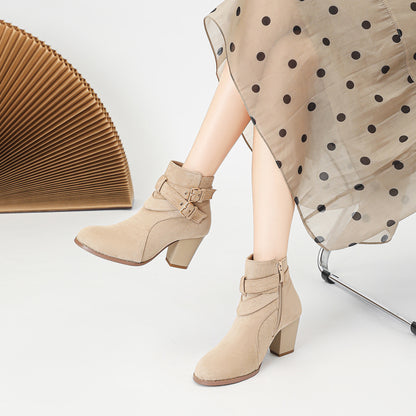 Bottes Femme À Cheville – Talon Haut 6–8CM, Suède Confortable, Couleurs Variées