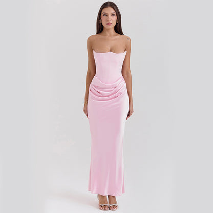 Robe Longue Femme Bustier – Bandeau Sexy, Sans Manches, Dos Nu, Soirée & Cocktail