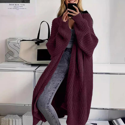 Gilet Long Tricoté Femme avec Poches – Cardigan à Manches Lanternes