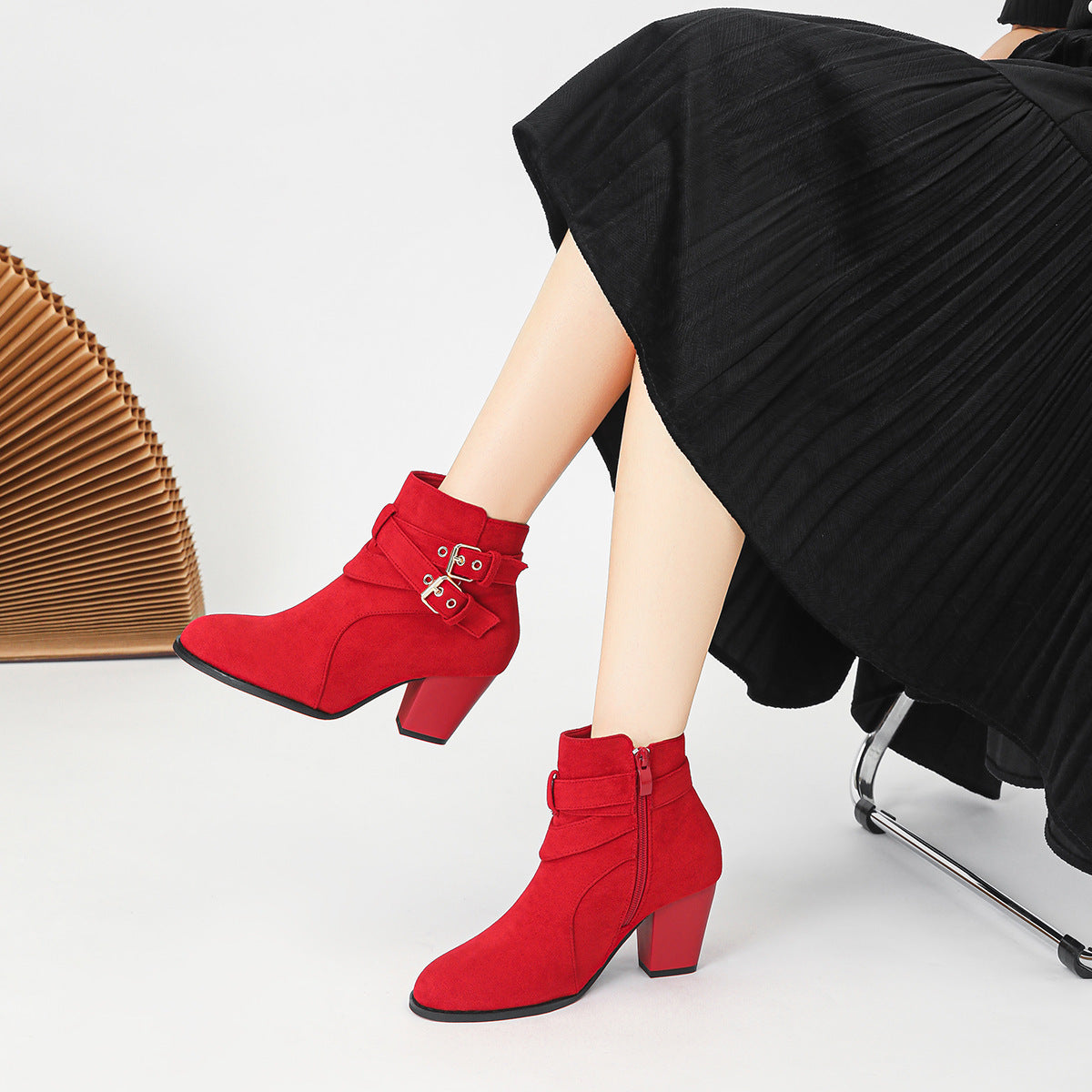 Bottes Femme À Cheville – Talon Haut 6–8CM, Suède Confortable, Couleurs Variées