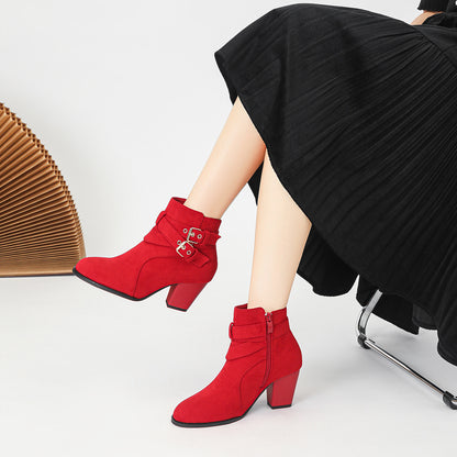 Bottes Femme À Cheville – Talon Haut 6–8CM, Suède Confortable, Couleurs Variées