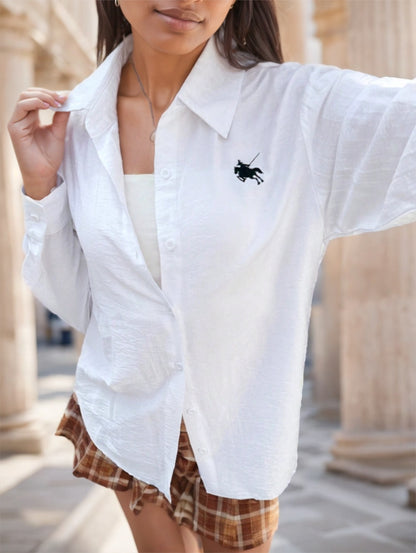 Chemise Femme Décontractée – Manches Longues, Épaules Tombantes, Motif Uni