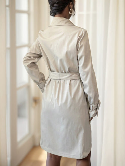 Manteau Femme Abricot – Double Boutonnage, Col à Revers, Manches Longues