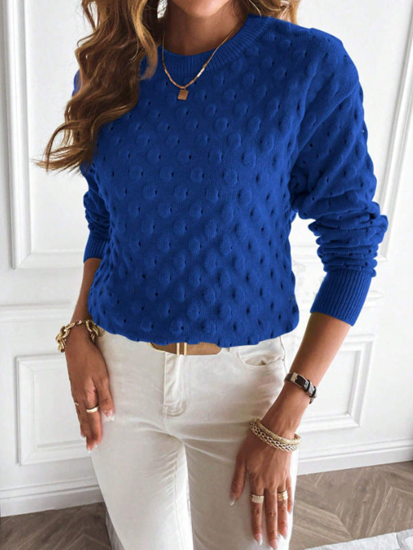 Pull Femme Uni à Col Rond – Manches Longues, Tricot Fin Élégant