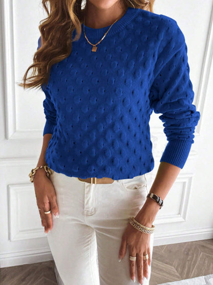 Pull Femme Uni à Col Rond – Manches Longues, Tricot Fin Élégant