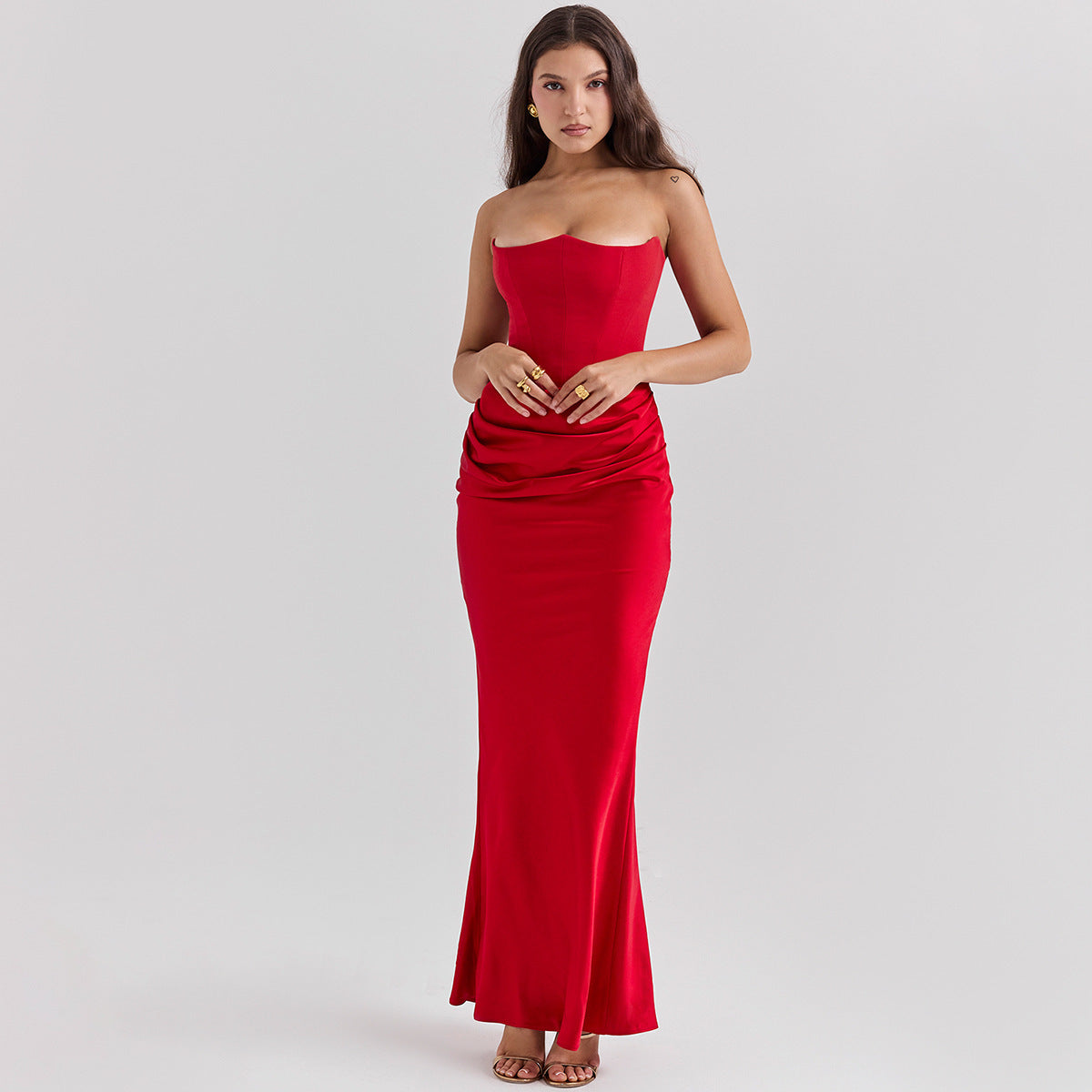 Robe Longue Femme Bustier – Bandeau Sexy, Sans Manches, Dos Nu, Soirée & Cocktail
