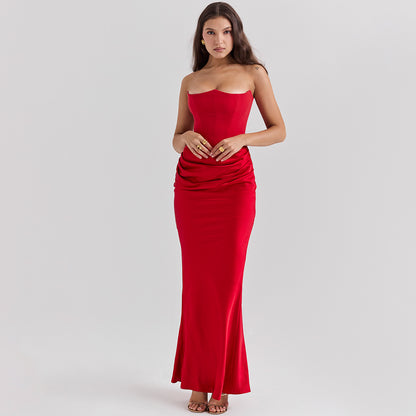 Robe Longue Femme Bustier – Bandeau Sexy, Sans Manches, Dos Nu, Soirée & Cocktail