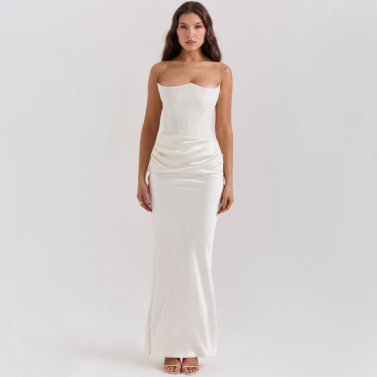 Robe Longue Femme Bustier – Bandeau Sexy, Sans Manches, Dos Nu, Soirée & Cocktail