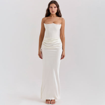 Robe Longue Femme Bustier – Bandeau Sexy, Sans Manches, Dos Nu, Soirée & Cocktail