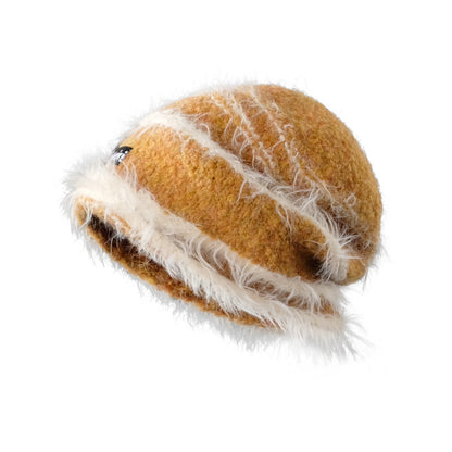 Bonnet Chaud Hiver Coréen – Tricoté Rayé Multicolore en Coton Doux