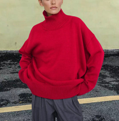 Pull Col Roulé Femme – Hiver, Tricot Thermique, Coupe Large, Manches Longues