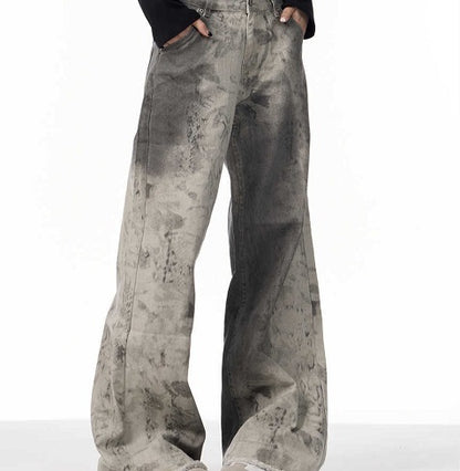 Jean Femme High Street – Coupe Large, Taille Naturelle, Motif Serpent Imprimé, Effet Usé