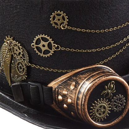 Chapeau Steampunk Punk – Topper à Couronne Plate – Feutre et Laine – Taille M