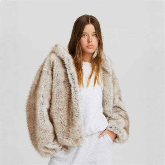 Manteau Femme Décontracté Style Japonais Coréen en Laine Mélangée et Velours de Yak - Couleur Abricot - S à XL