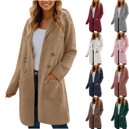 Manteau Femme Style Doux et Frais en Polyester Uni à Manches Longues - Tailles M à XL - Couleurs Multiples