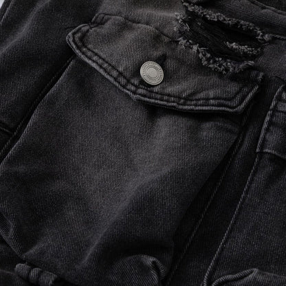 Pantalon Cargo Femme Noir – Denim Droit à Poches, Style Basique et Tendance