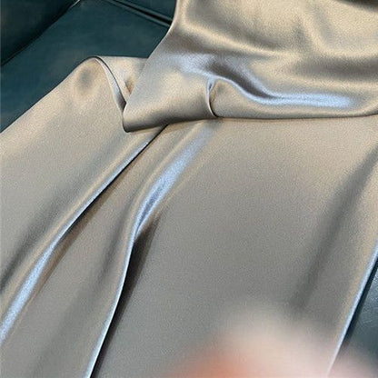 Robe Femme Bretelles Longue en Satin – Jupe A-Line, Style Chinois