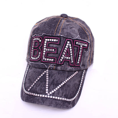 Casquette Femme Style Coréen – Baseball en Denim – Strass – Tailles Ajustables
