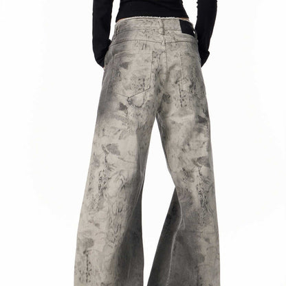 Jean Femme High Street – Coupe Large, Taille Naturelle, Motif Serpent Imprimé, Effet Usé
