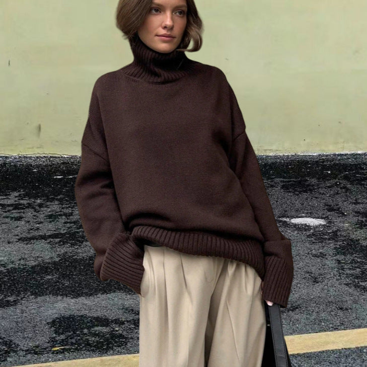 Pull Col Roulé Femme – Hiver, Tricot Thermique, Coupe Large, Manches Longues