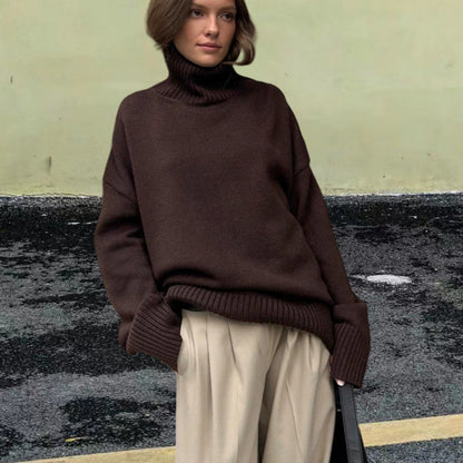 Pull Col Roulé Femme – Hiver, Tricot Thermique, Coupe Large, Manches Longues