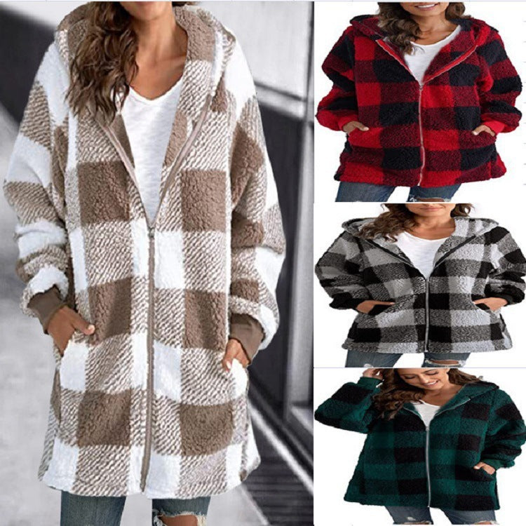 Sweat Femme Street Fashion en Peluche Motifs Rayures/Carreaux - Coupe Large - Tailles L à 4XL