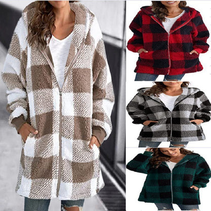 Sweat Femme Street Fashion en Peluche Motifs Rayures/Carreaux - Coupe Large - Tailles L à 4XL