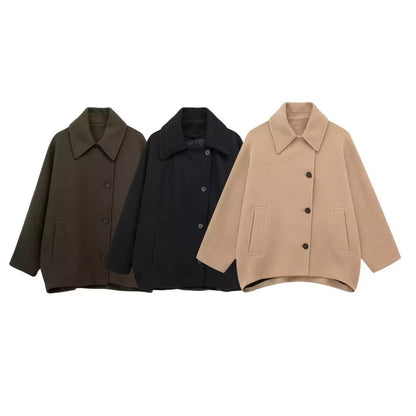 Chemise Femme Ample à Manches Longues en Tissu Mélangé Uni - Couleurs Kaki, Vert Armée, Noir - Tailles XS à L