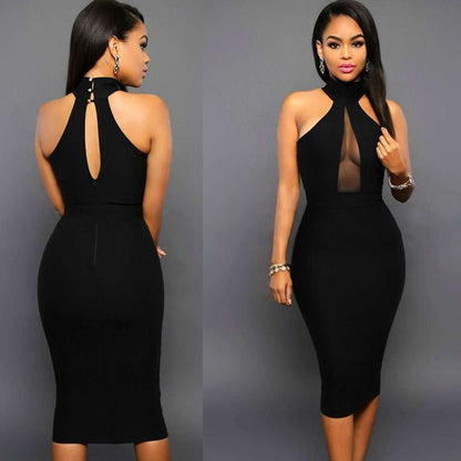 Robe de Fête Sexy Femme – Col Suspendu, Jupe Mi-longue, Taille Lâche