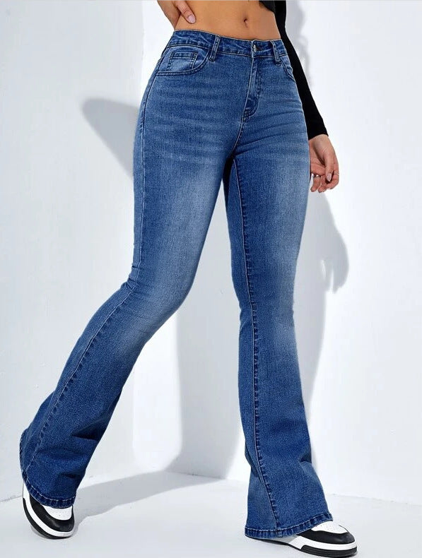 Jean Slim Femme – Taille Haute, Coupe Évasée, Denim Stretch, Style Casual et Fashion