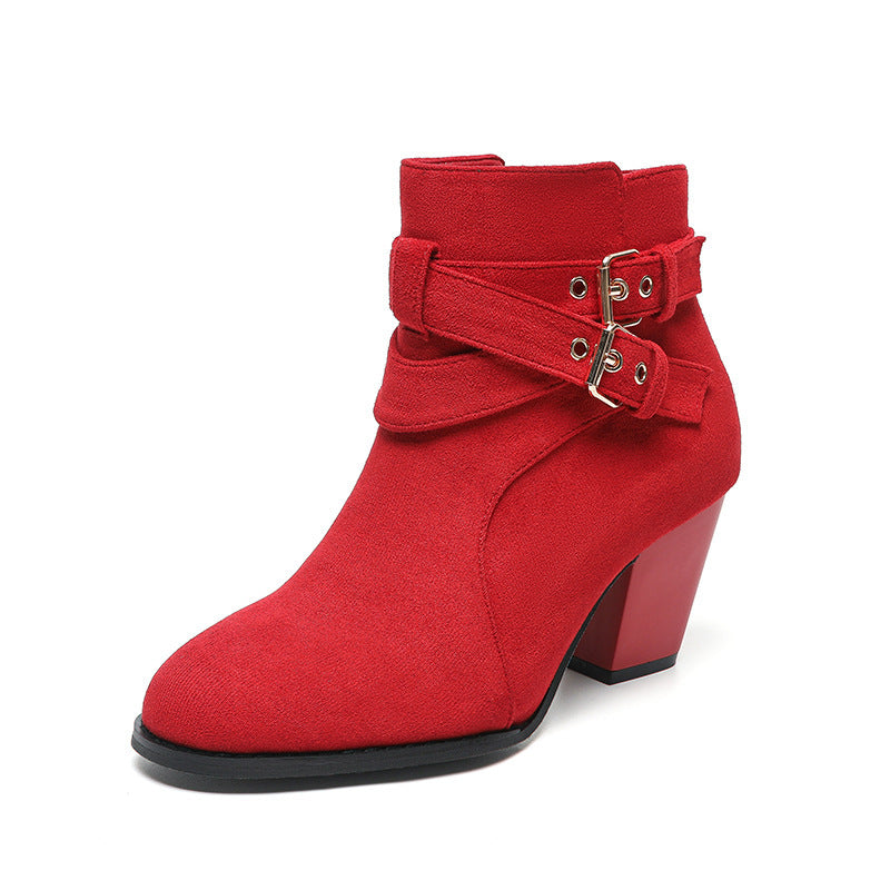 Bottes Femme À Cheville – Talon Haut 6–8CM, Suède Confortable, Couleurs Variées