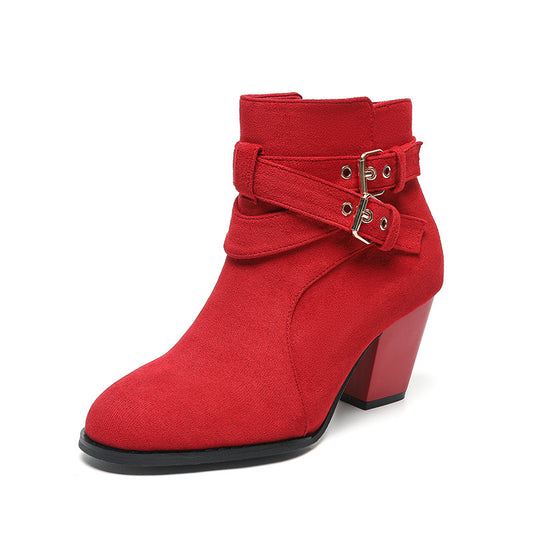 Bottes Femme À Cheville – Talon Haut 6–8CM, Suède Confortable, Couleurs Variées