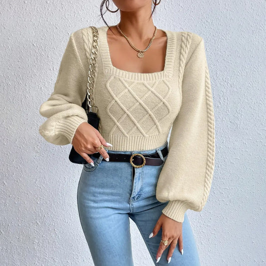 Pull Femme Col Carré Uni – Élégant et Confortable